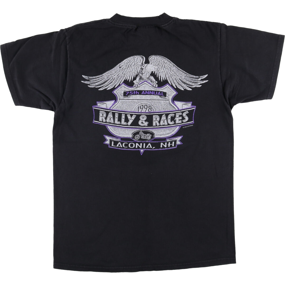 TULTEX Eagle Pattern Motorcycle T-Shirt, Made in Canada, Men's Size Medium cotton black type Vintage Second Hand