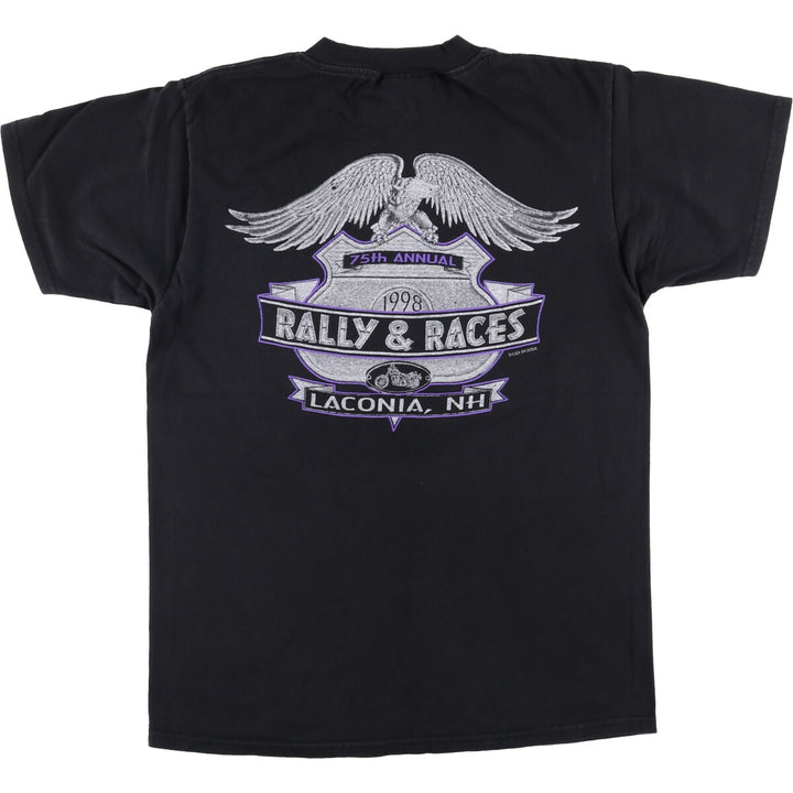 TULTEX Eagle Pattern Motorcycle T-Shirt, Made in Canada, Men's Size Medium cotton black type Vintage Second Hand