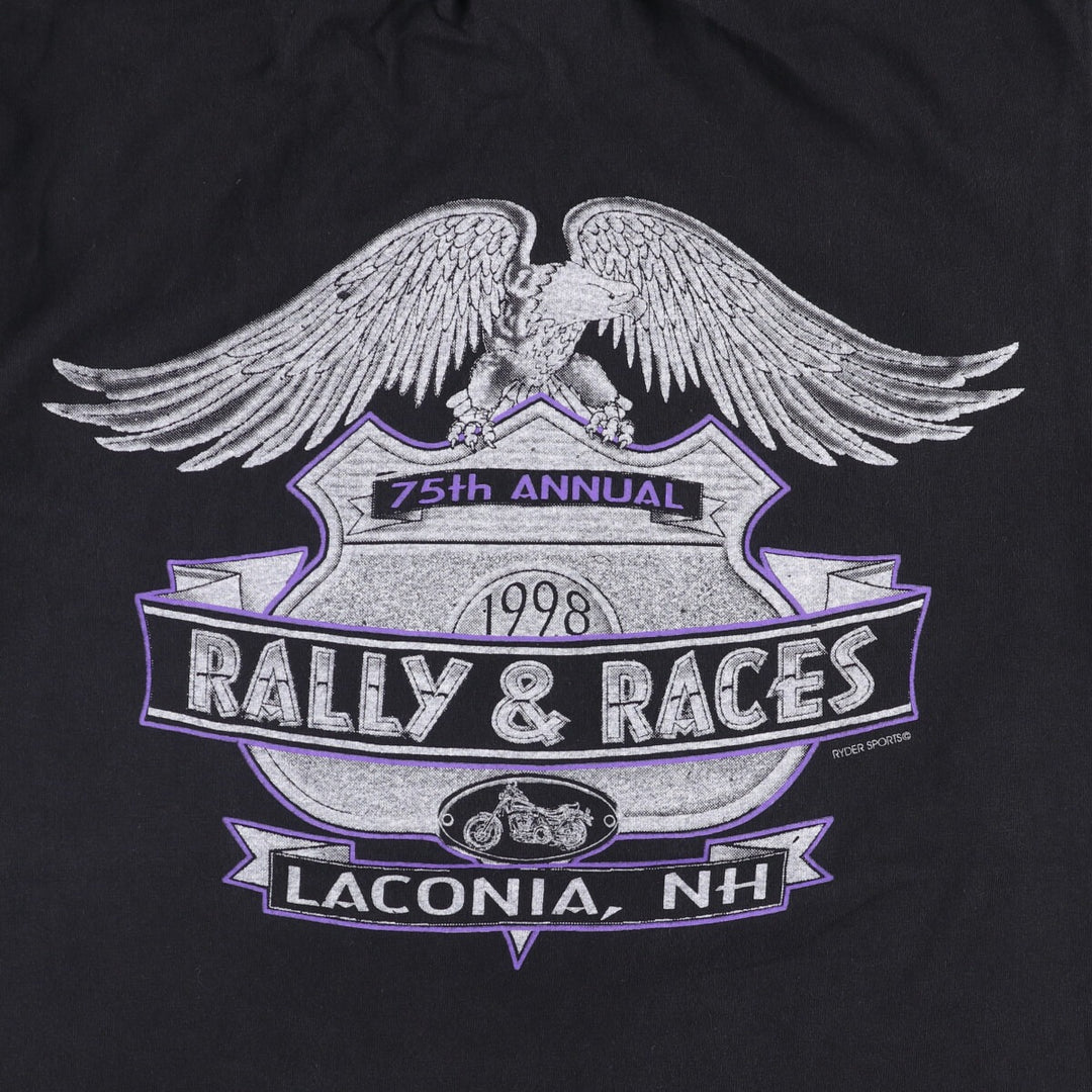 TULTEX Eagle Pattern Motorcycle T-Shirt, Made in Canada, Men's Size Medium cotton black type Vintage Second Hand