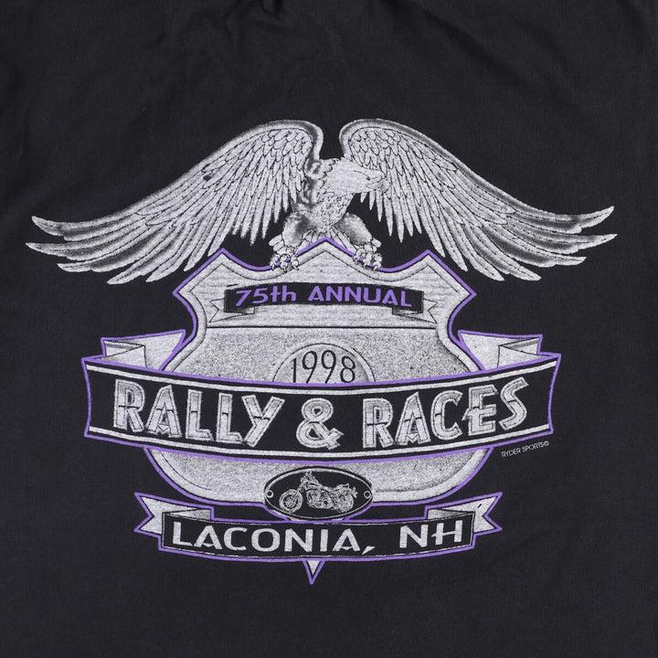 TULTEX Eagle Pattern Motorcycle T-Shirt, Made in Canada, Men's Size Medium cotton black type Vintage Second Hand