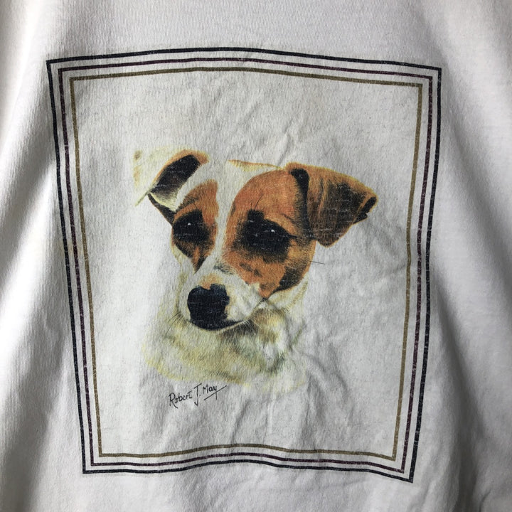 Vintage 90'S Cal Cru dog print animal t-shirt, made in the USA, size L, men's cotton white type Vintage Second Hand