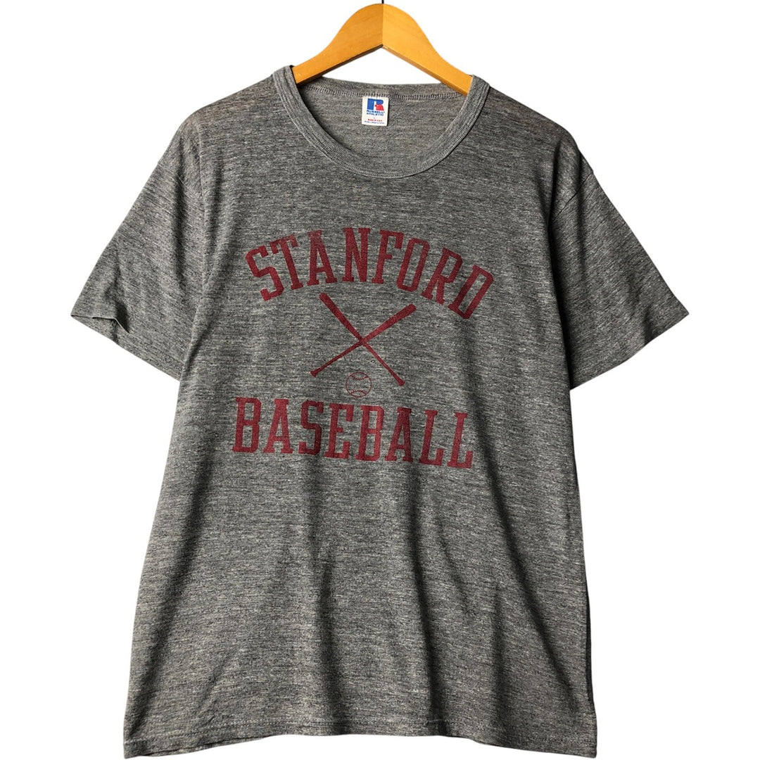 90'S Russell College T-shirt, Made in USA, Men's L size, Vintage polyester Charcoal Vintage Second Hand