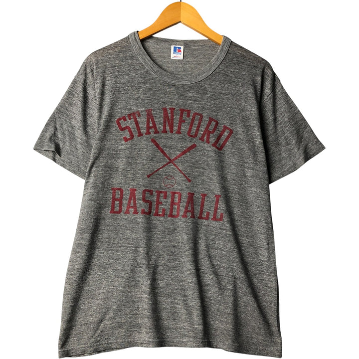90'S Russell College T-shirt, Made in USA, Men's L size, Vintage polyester Charcoal Vintage Second Hand