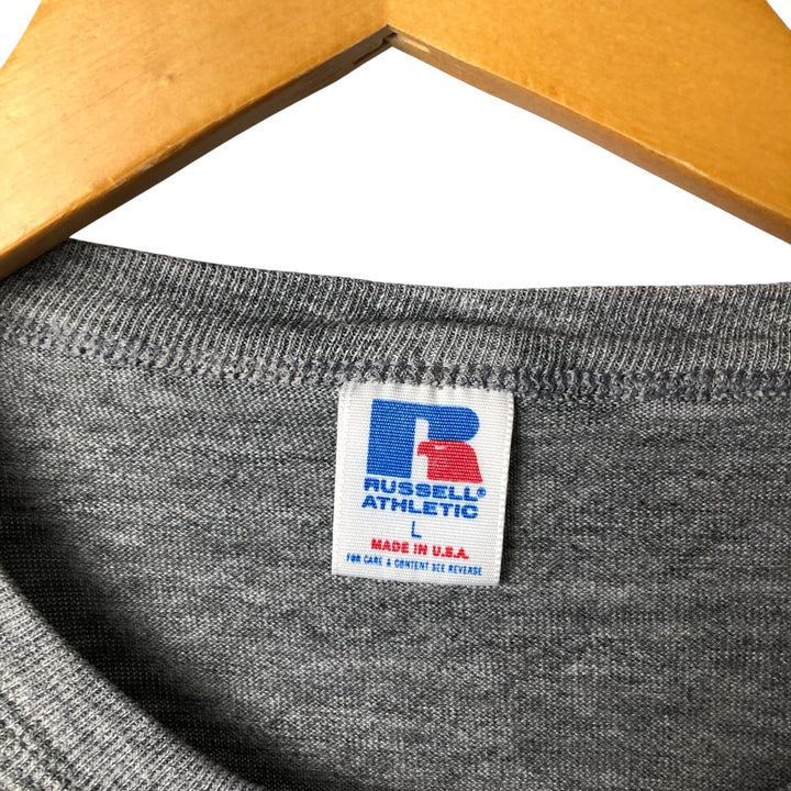 90'S Russell College T-shirt, Made in USA, Men's L size, Vintage polyester Charcoal Vintage Second Hand