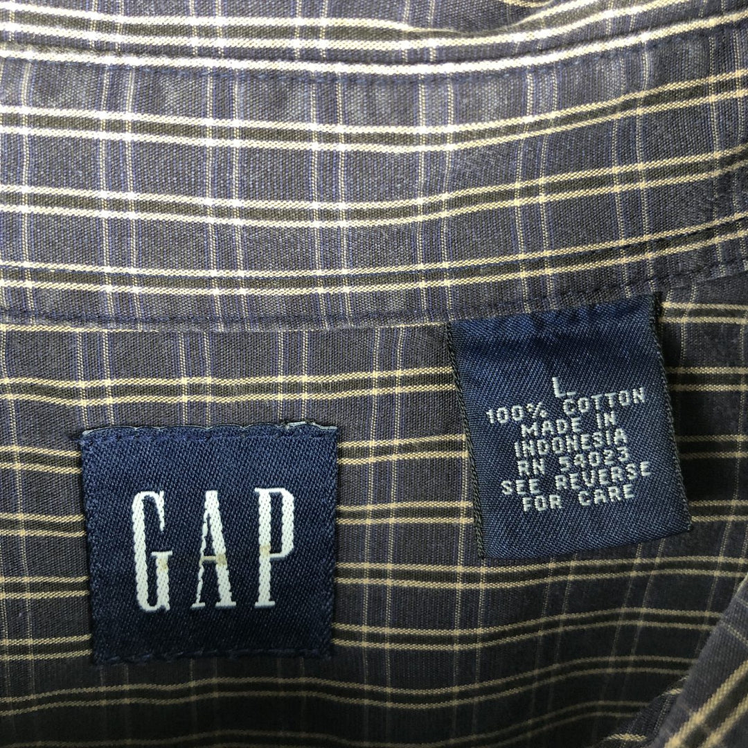90s-00'S Vintage GAP Long Sleeve Cotton Check Shirt, Men's Size L cotton navy blue type Vintage Second Hand