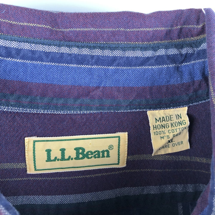 Vintage 80s-90'S LLBean Multi-Stripe Long Sleeve Button-Down Striped Shirt, Men's Size XL cotton navy blue type Vintage Second Hand