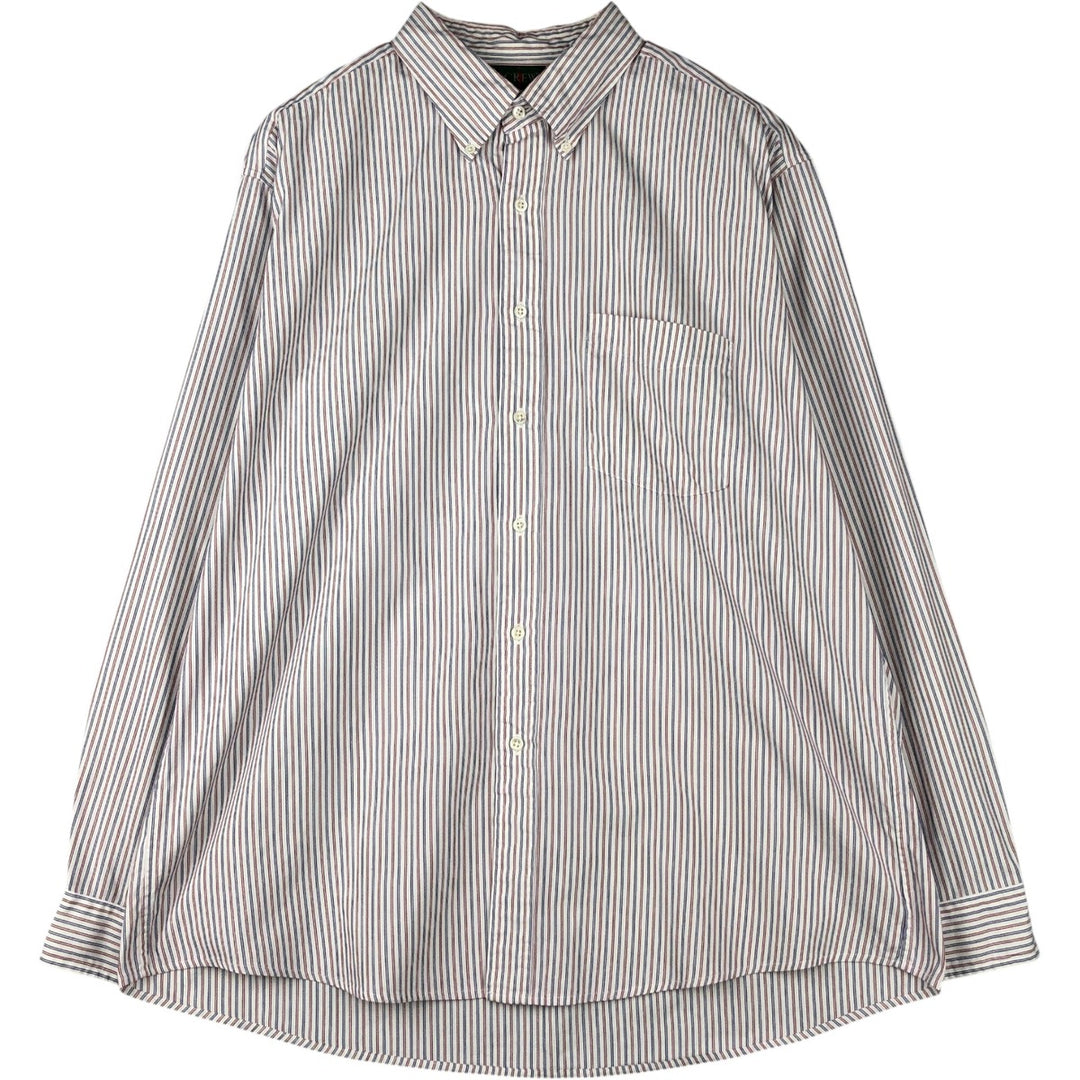 Vintage 90'S J.Crew tricolor long-sleeved button-down striped shirt, men's size XL cotton white type Vintage Second Hand