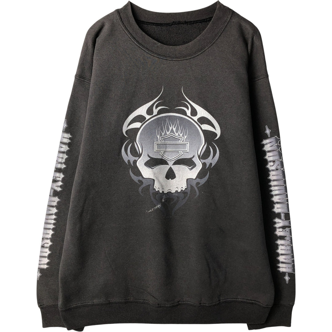 Harley-Davidson Skull Pattern Tribal Advertising Sweatshirt, Men's XL unclear Charcoal Vintage Second Hand
