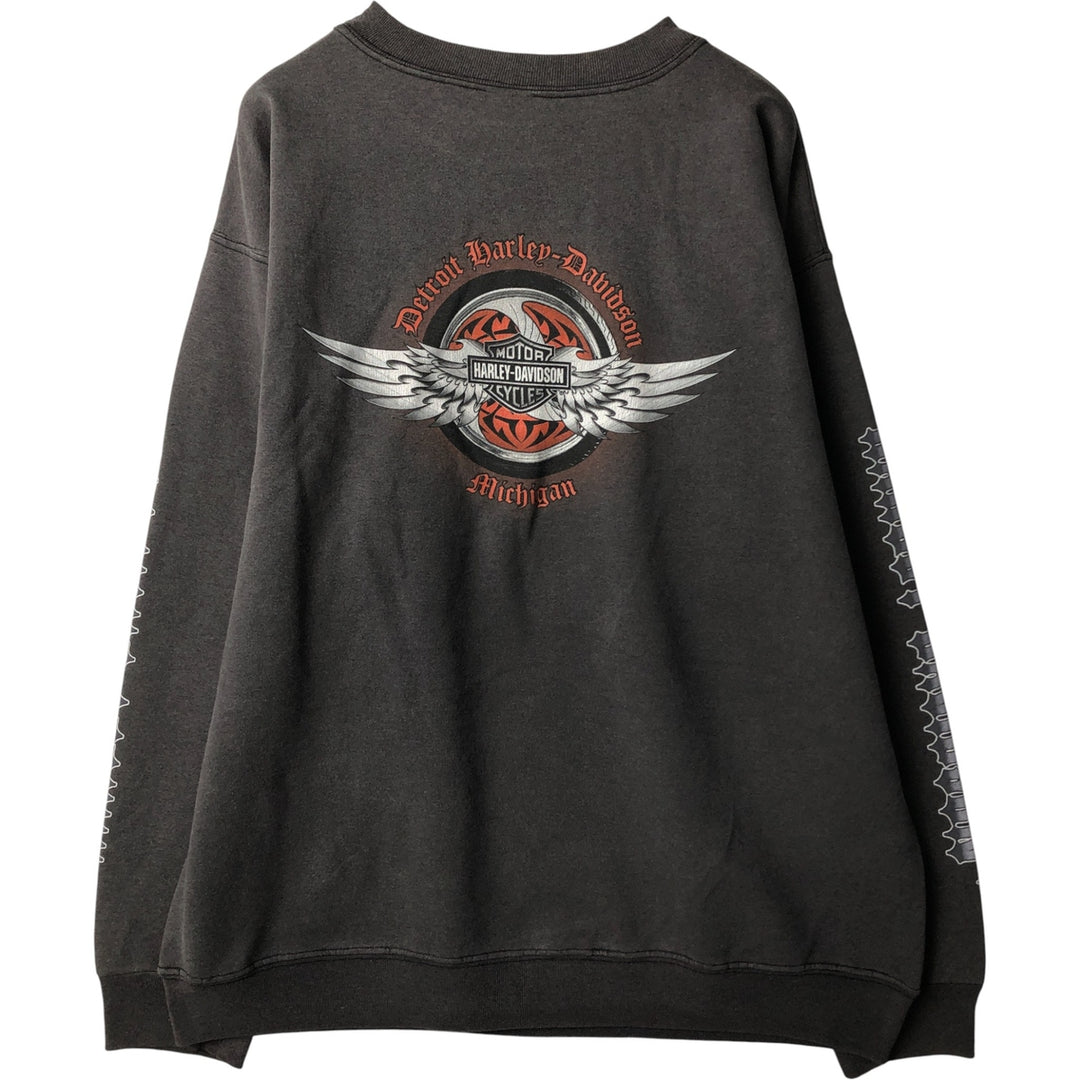 Harley-Davidson Skull Pattern Tribal Advertising Sweatshirt, Men's XL unclear Charcoal Vintage Second Hand