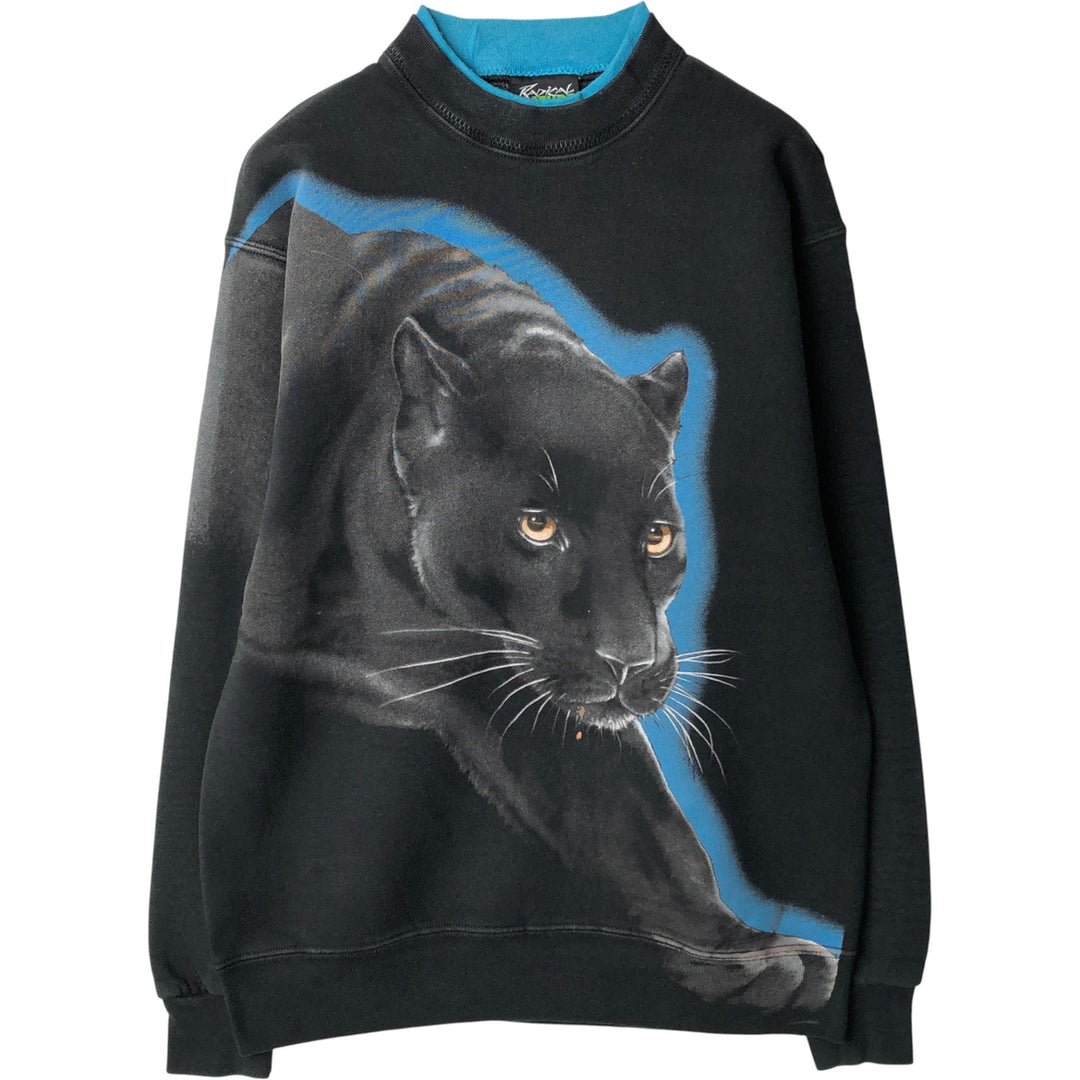 Vintage 90'S RADICAL NATURE Panther Pattern Large Print Animal Sweatshirt, Men's Size Medium unclear black type Vintage Second Hand