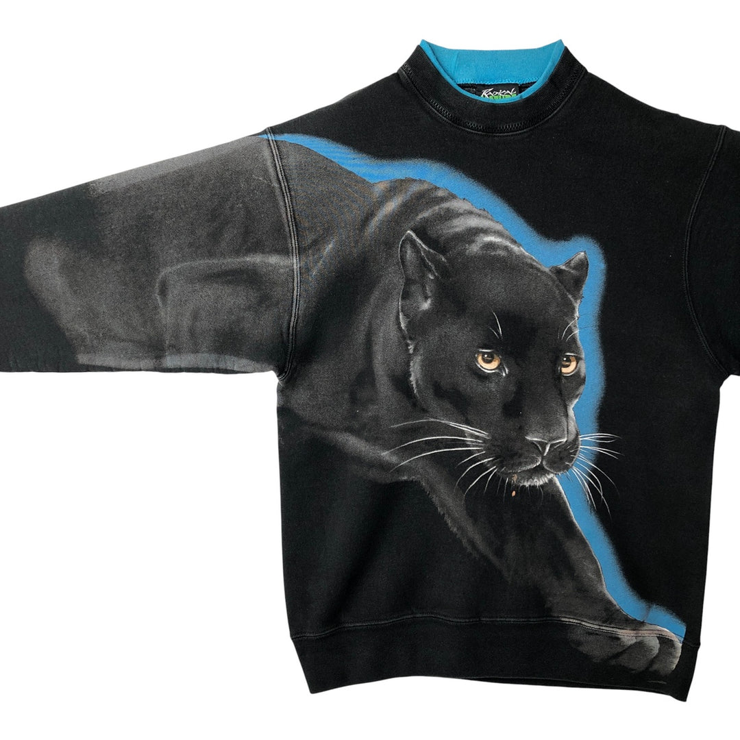 Vintage 90'S RADICAL NATURE Panther Pattern Large Print Animal Sweatshirt, Men's Size Medium unclear black type Vintage Second Hand