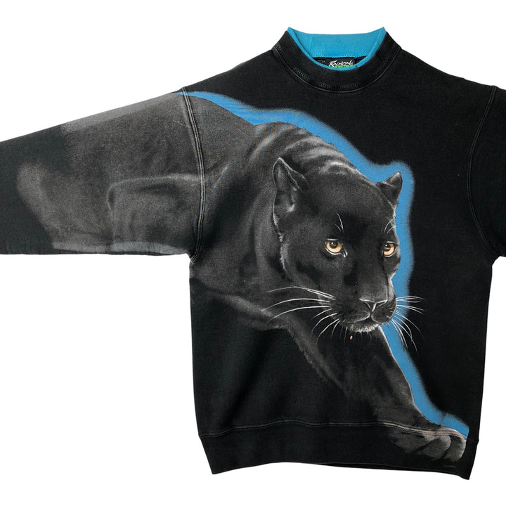 Vintage 90'S RADICAL NATURE Panther Pattern Large Print Animal Sweatshirt, Men's Size Medium unclear black type Vintage Second Hand