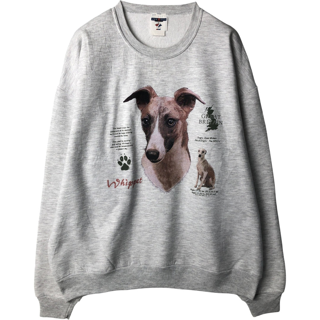 Vintage 90'S Jerzees WHIPPET dog print animal sweatshirt, size XL, men's unclear gray type Vintage Second Hand