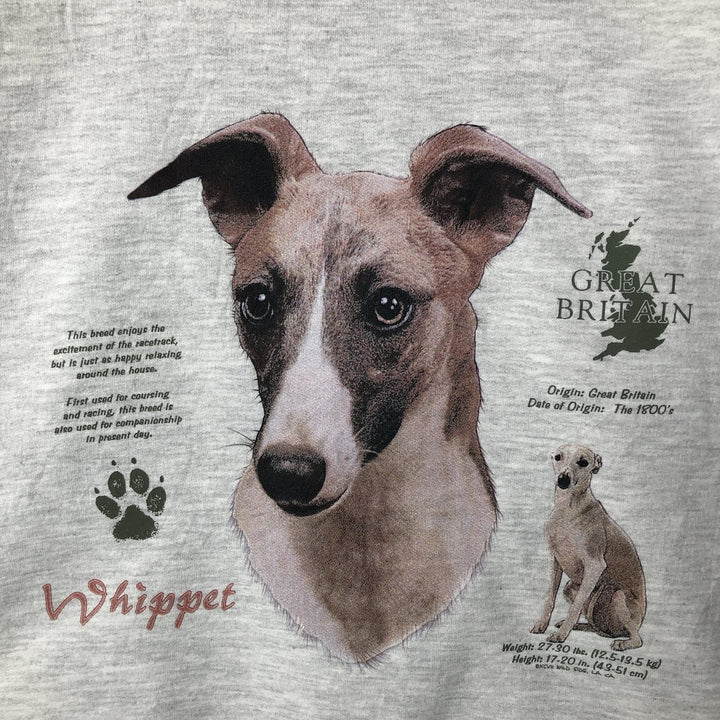 Vintage 90'S Jerzees WHIPPET dog print animal sweatshirt, size XL, men's unclear gray type Vintage Second Hand