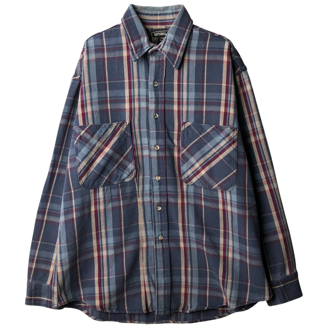 NATIONAL OUTFITTERS Long Sleeve Flannel Check Shirt, Men's Size L cotton blue type Vintage Second Hand