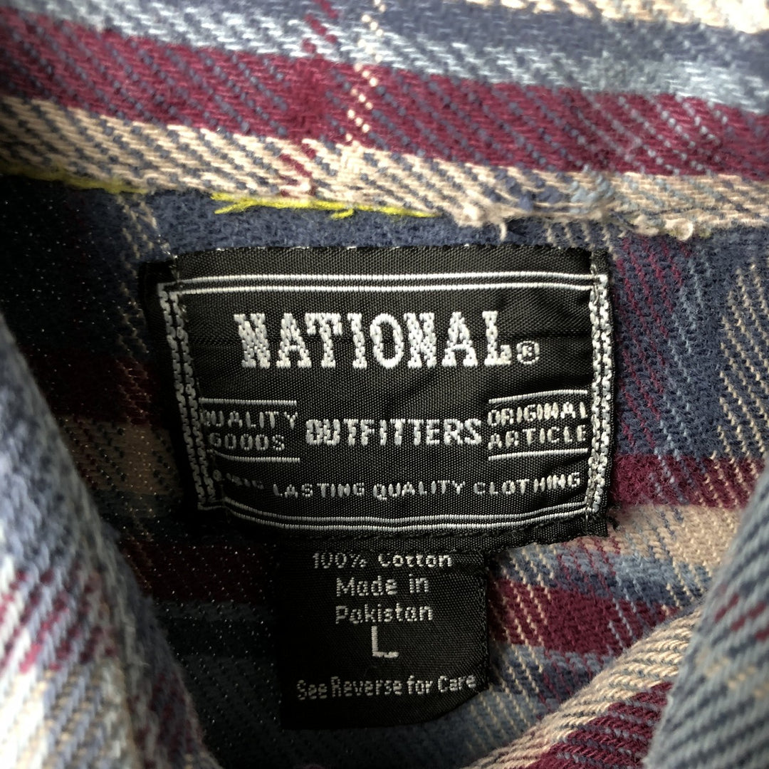 NATIONAL OUTFITTERS Long Sleeve Flannel Check Shirt, Men's Size L cotton blue type Vintage Second Hand