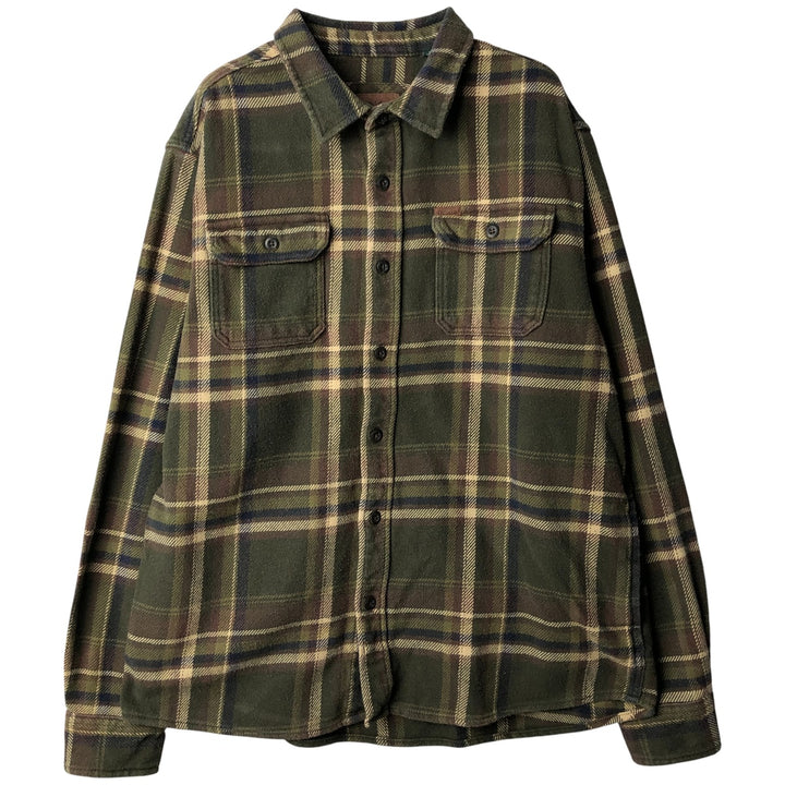 ORVIS Long Sleeve Flannel Check Shirt, Men's XL Size cotton Khaki type Vintage Second Hand