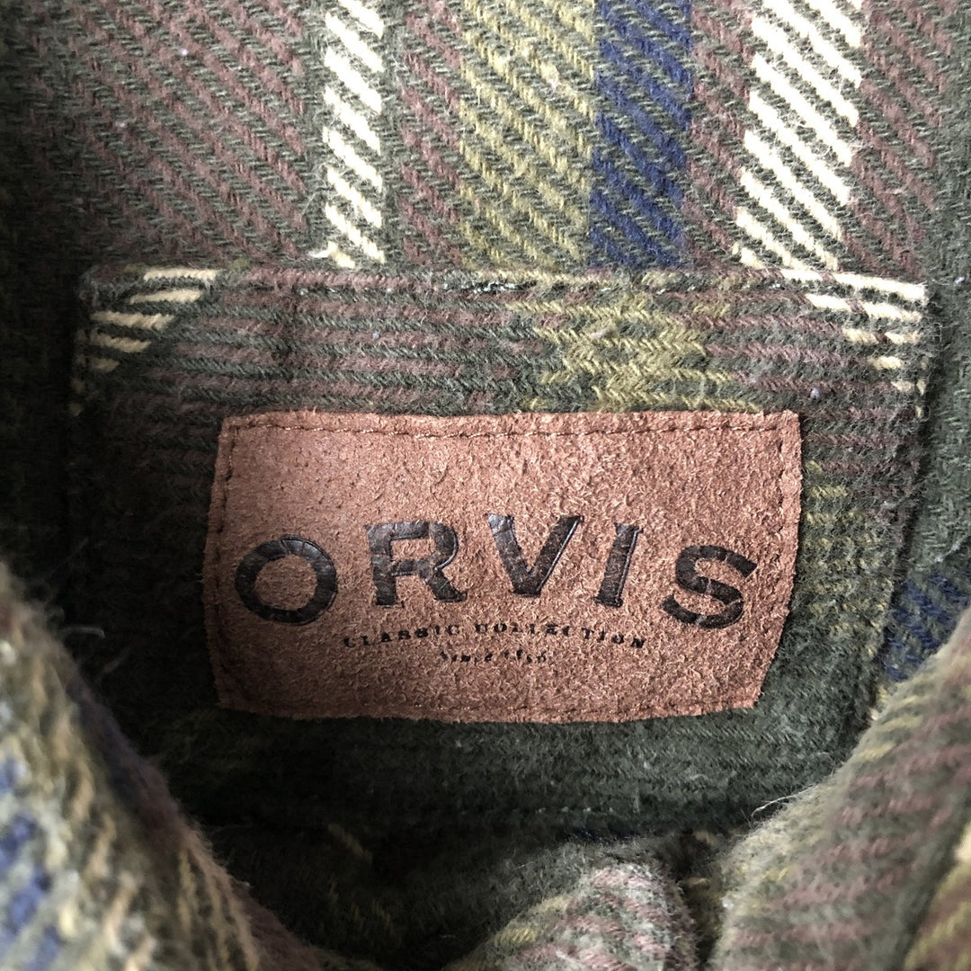 ORVIS Long Sleeve Flannel Check Shirt, Men's XL Size cotton Khaki type Vintage Second Hand