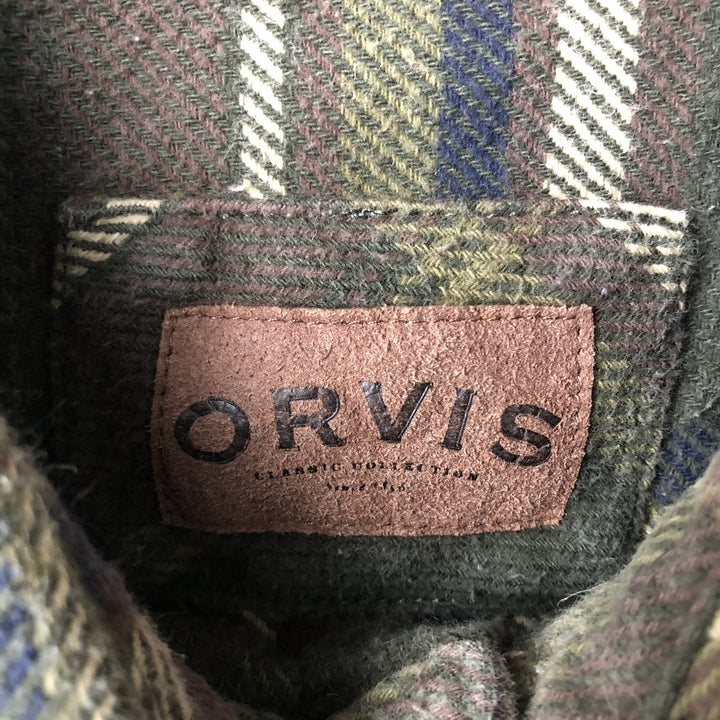 ORVIS Long Sleeve Flannel Check Shirt, Men's XL Size cotton Khaki type Vintage Second Hand