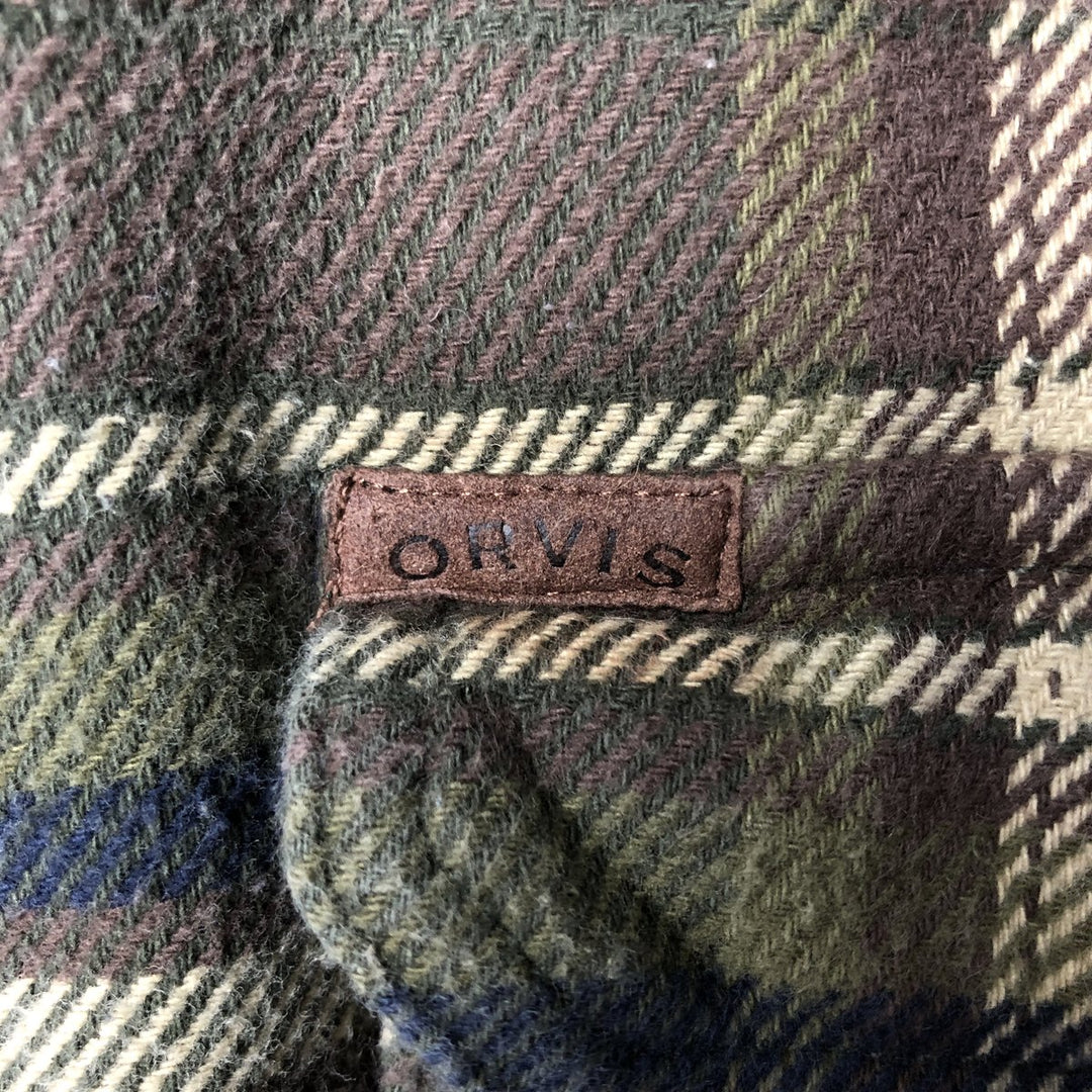 ORVIS Long Sleeve Flannel Check Shirt, Men's XL Size cotton Khaki type Vintage Second Hand