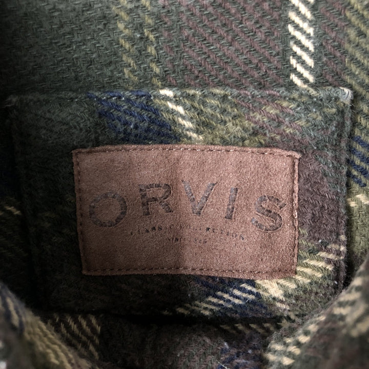 Orvis long-sleeved flannel check shirt, men's size S cotton Khaki type Vintage Second Hand