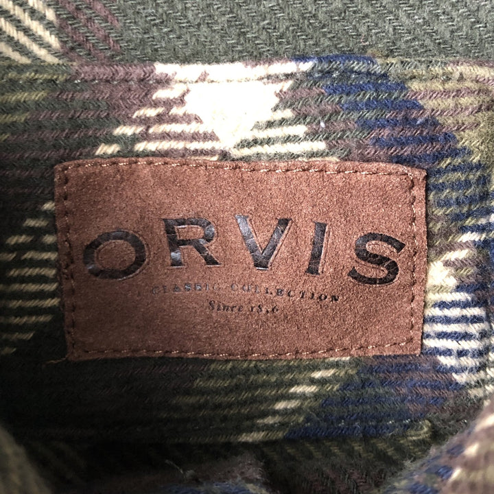 ORVIS Long Sleeve Flannel Check Shirt, Men's Size L cotton Khaki type Vintage Second Hand