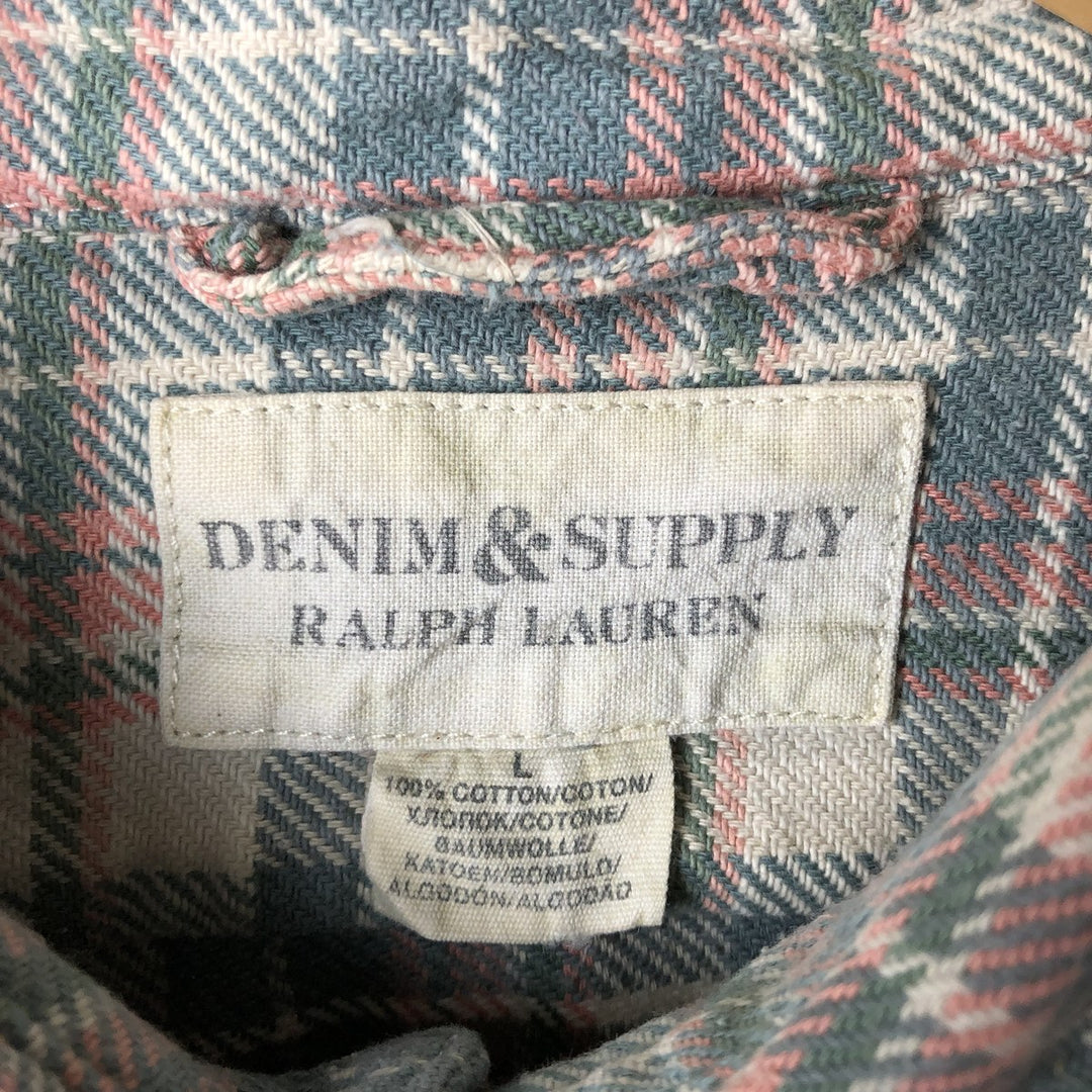 Ralph Lauren DENIM AND SUPPLY long-sleeved flannel check shirt, men's size L cotton green type Vintage Second Hand