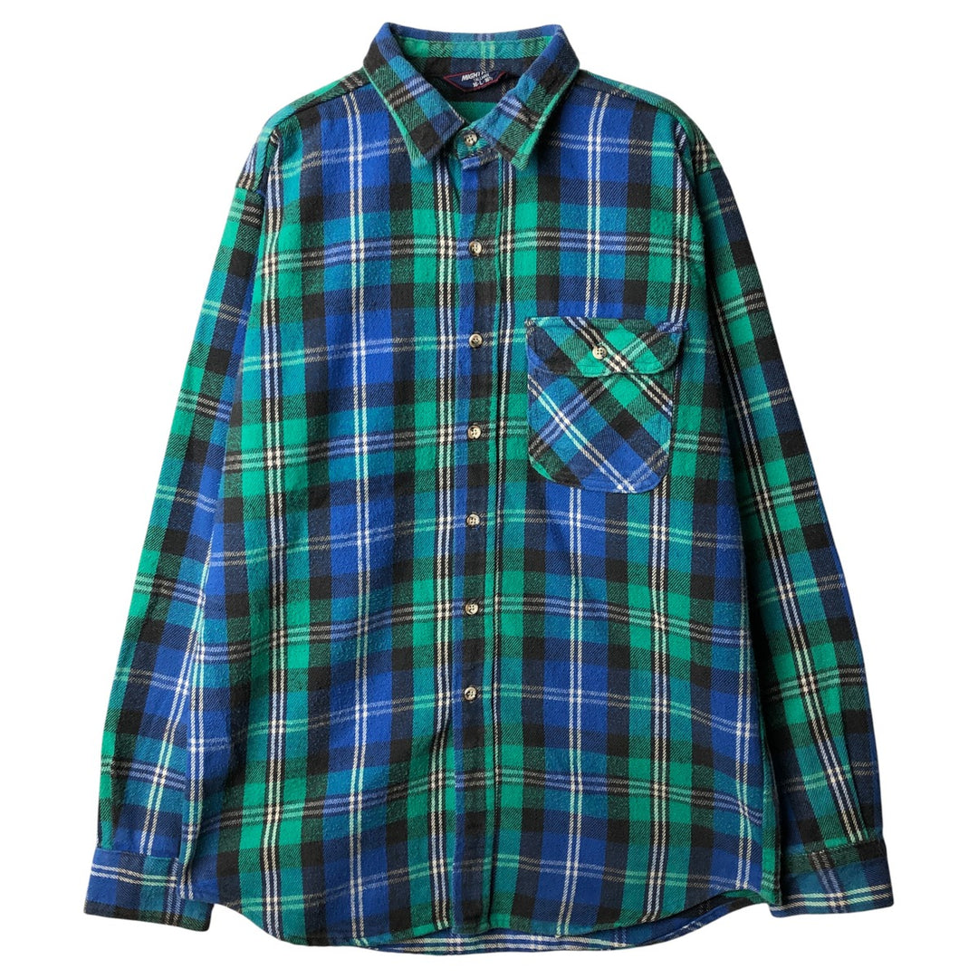 MIGHTY-MAC Long Sleeve Flannel Check Shirt, Made in USA, Men's Size L cotton green type Vintage Second Hand