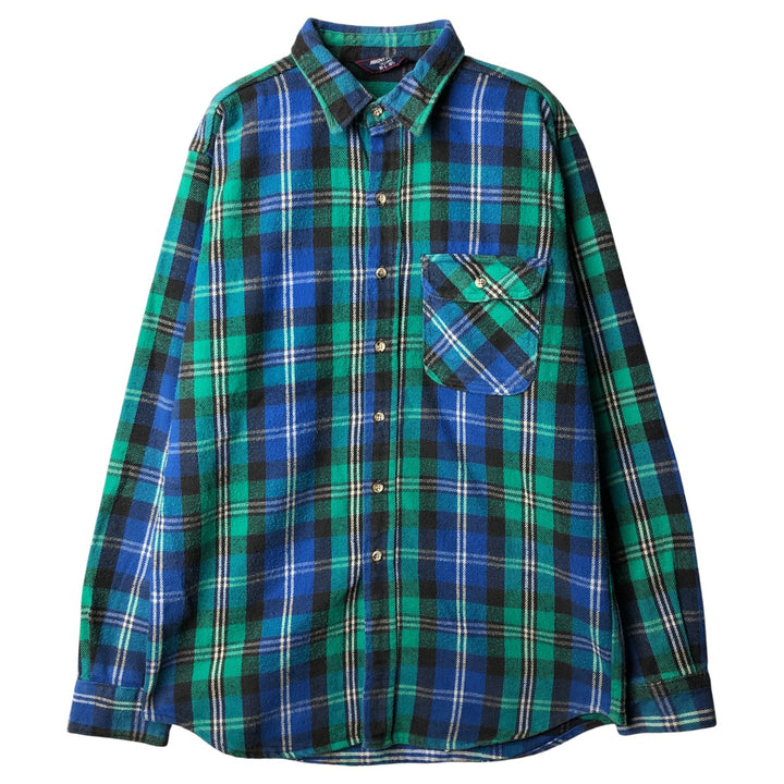 MIGHTY-MAC Long Sleeve Flannel Check Shirt, Made in USA, Men's Size L cotton green type Vintage Second Hand