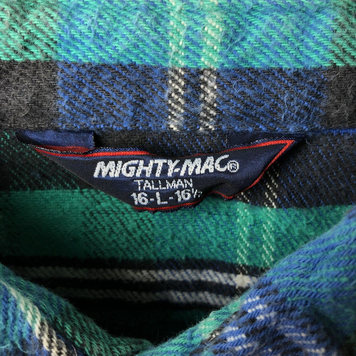 MIGHTY-MAC Long Sleeve Flannel Check Shirt, Made in USA, Men's Size L cotton green type Vintage Second Hand