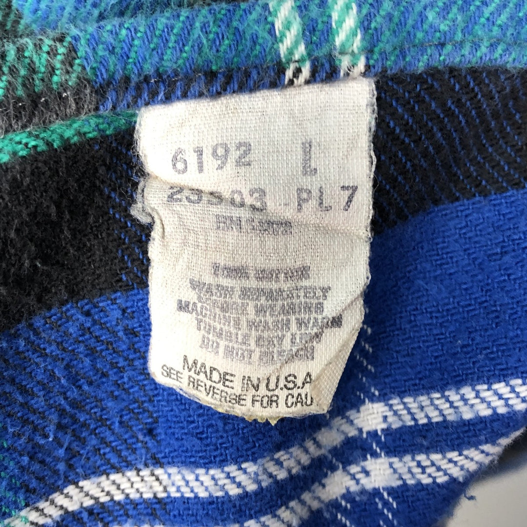 MIGHTY-MAC Long Sleeve Flannel Check Shirt, Made in USA, Men's Size L cotton green type Vintage Second Hand