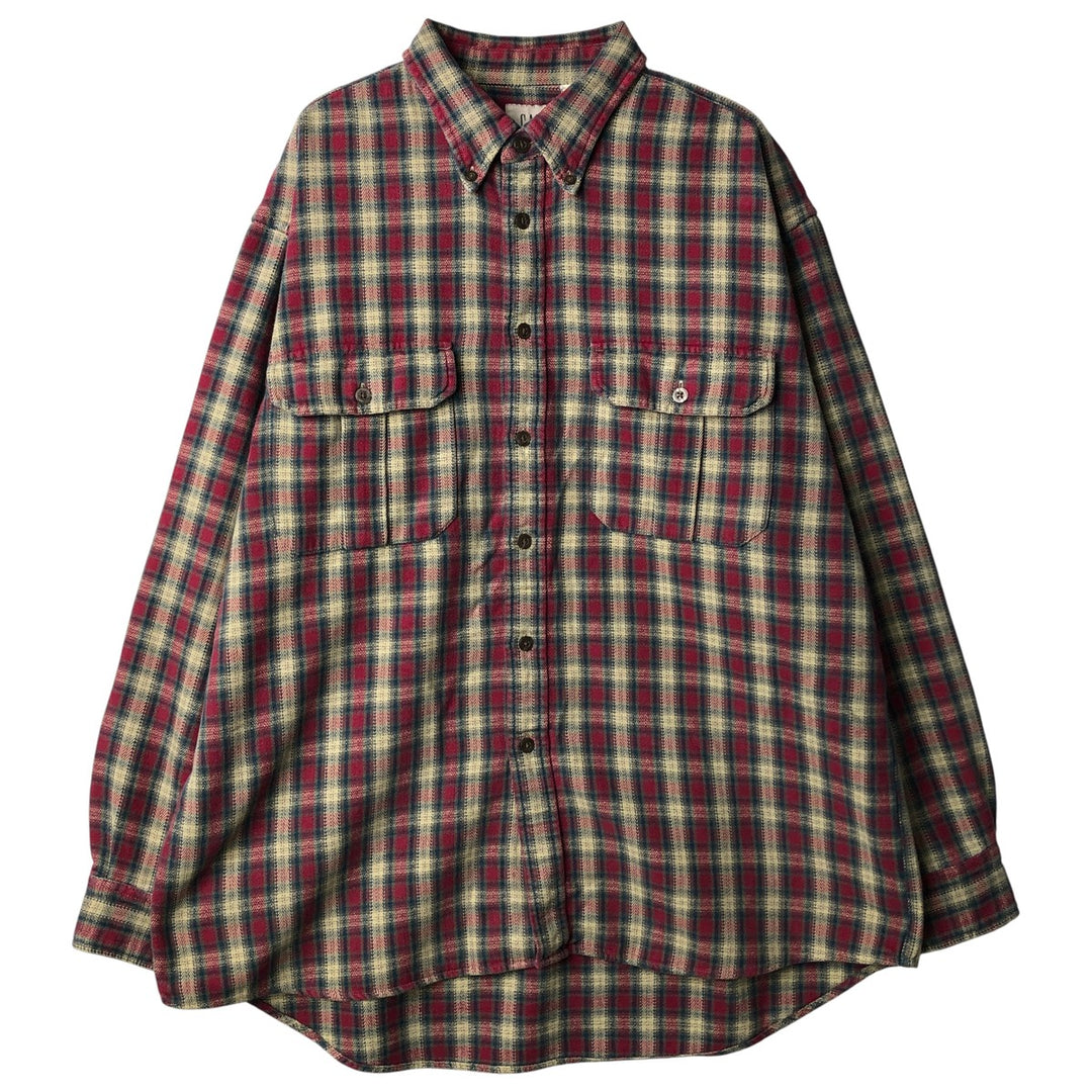 90'S GAP Vintage Long Sleeve Button-Down Flannel Check Shirt, Men's Size L cotton wine-red Vintage Second Hand
