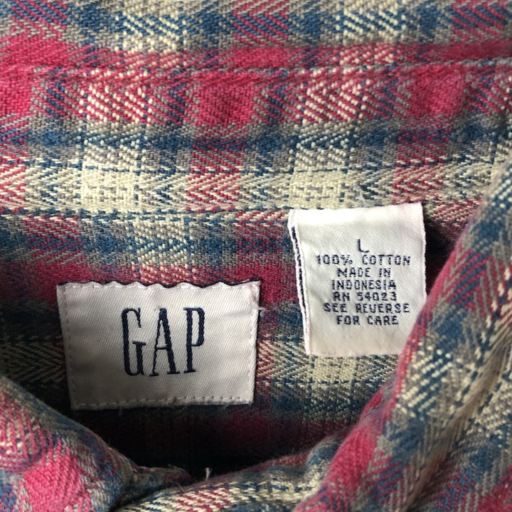 90'S GAP Vintage Long Sleeve Button-Down Flannel Check Shirt, Men's Size L cotton wine-red Vintage Second Hand