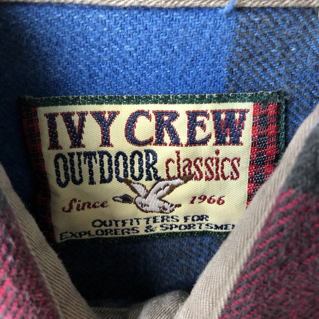 IVY CREW Long Sleeve Flannel Check Shirt, Men's Size Medium cotton red type Vintage Second Hand