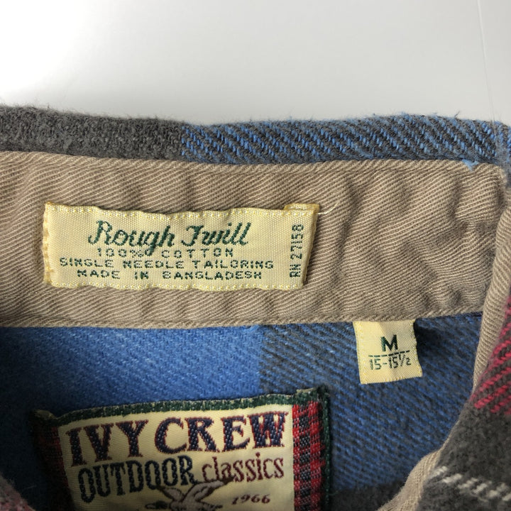 IVY CREW Long Sleeve Flannel Check Shirt, Men's Size Medium cotton red type Vintage Second Hand