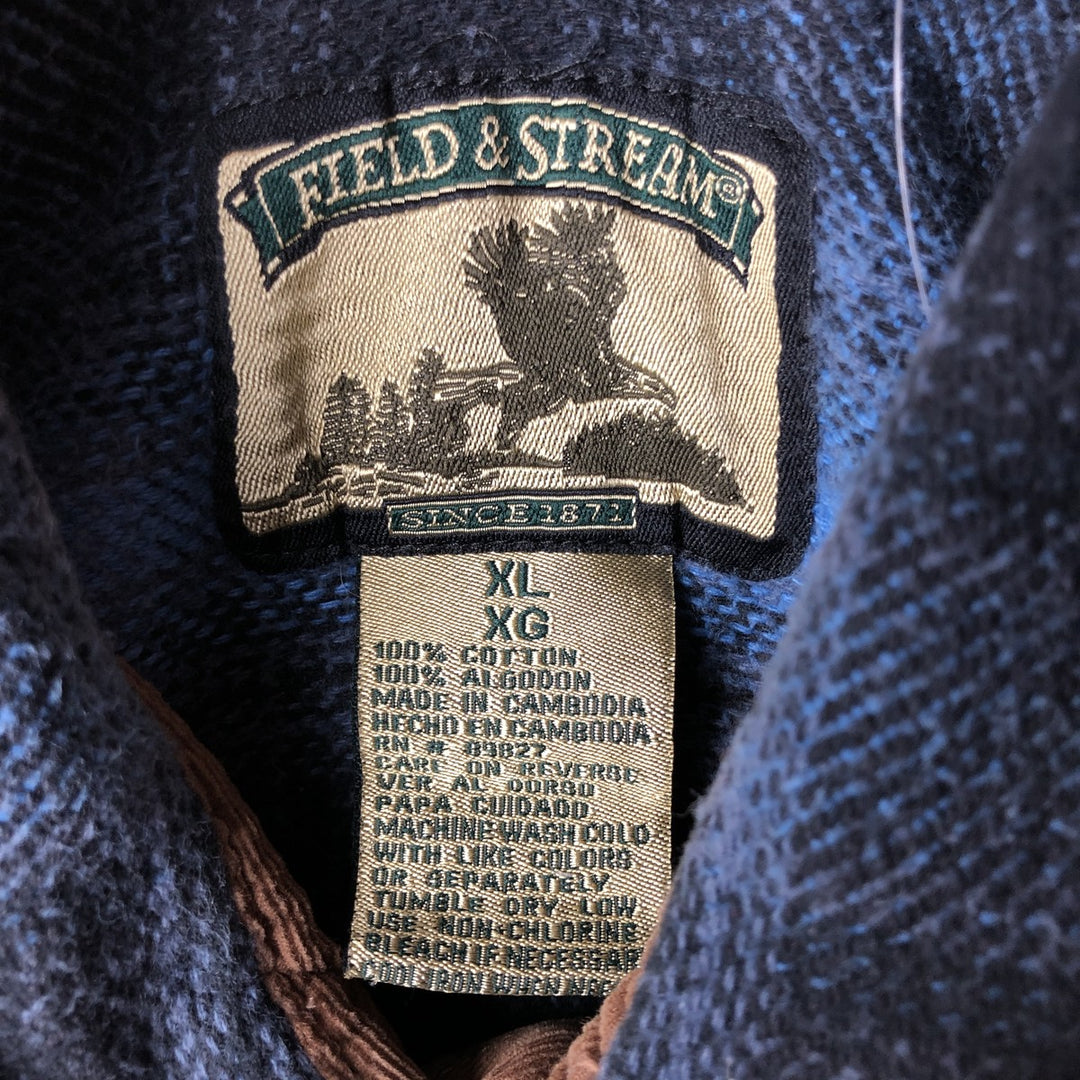 FIELD and STREAM ombre check long sleeve flannel check shirt, men's XL size cotton blue type Vintage Second Hand