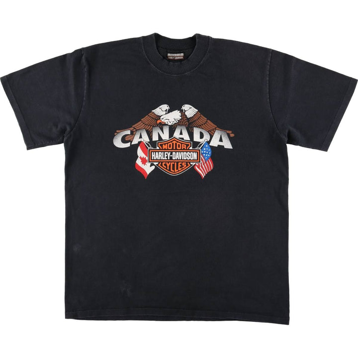 Harley-Davidson Eagle Pattern Motorcycle Bike T-shirt Men's L size unclear black type Vintage Second Hand