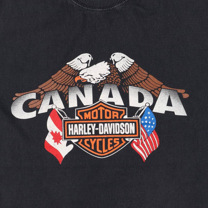 Harley-Davidson Eagle Pattern Motorcycle Bike T-shirt Men's L size unclear black type Vintage Second Hand