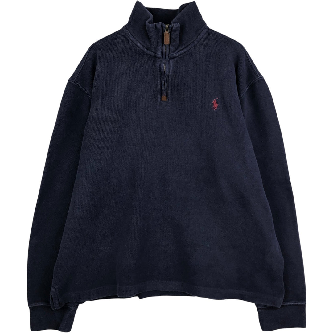 Ralph Lauren Half-Zip Sweatshirt, Men's Size L cotton navy blue type Vintage Second Hand