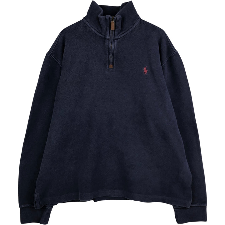 Ralph Lauren Half-Zip Sweatshirt, Men's Size L cotton navy blue type Vintage Second Hand