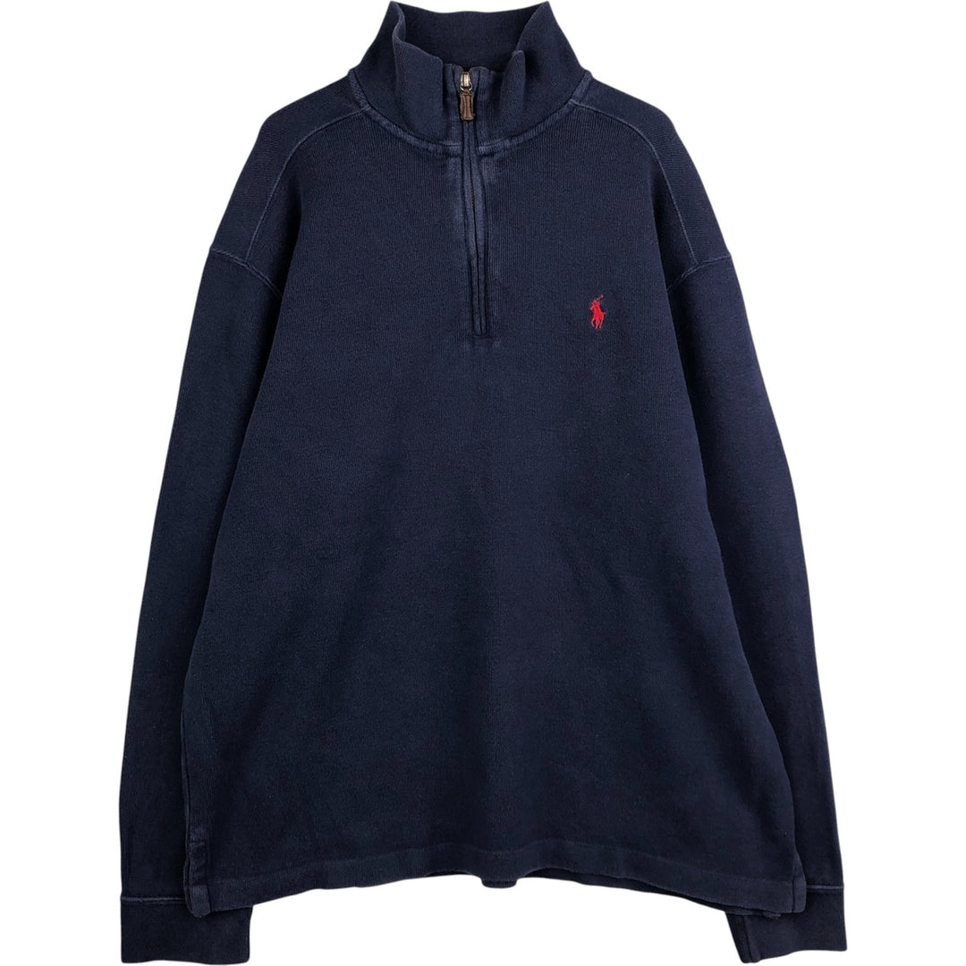 Ralph Lauren POLO by Ralph Lauren Half-Zip Sweatshirt, Men's Size L cotton navy blue type Vintage Second Hand