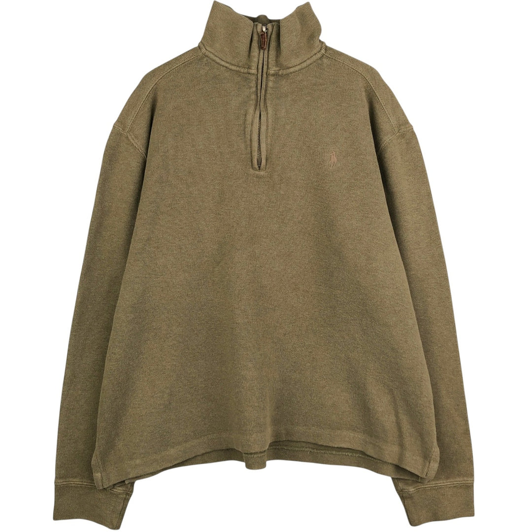 Ralph Lauren POLO by Ralph Lauren Half-Zip Sweatshirt, Men's M cotton Khaki type sage green Vintage Second Hand