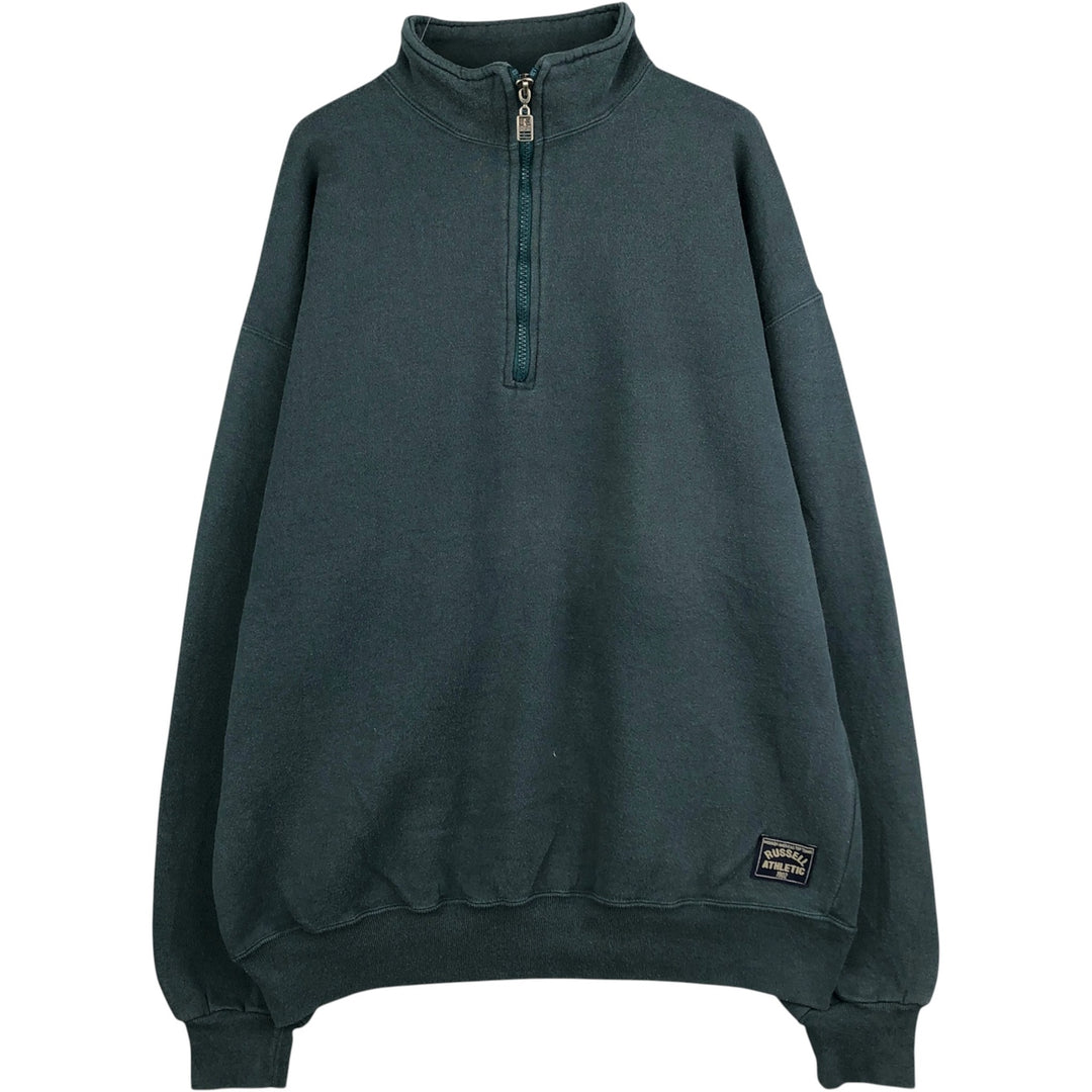 90'S Russell Half-Zip Sweatshirt, Made in USA, Men's XL, Vintage cotton Green type dark green Vintage Second Hand