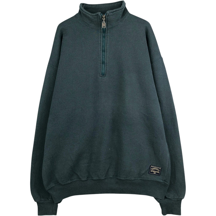 90'S Russell Half-Zip Sweatshirt, Made in USA, Men's XL, Vintage cotton Green type dark green Vintage Second Hand