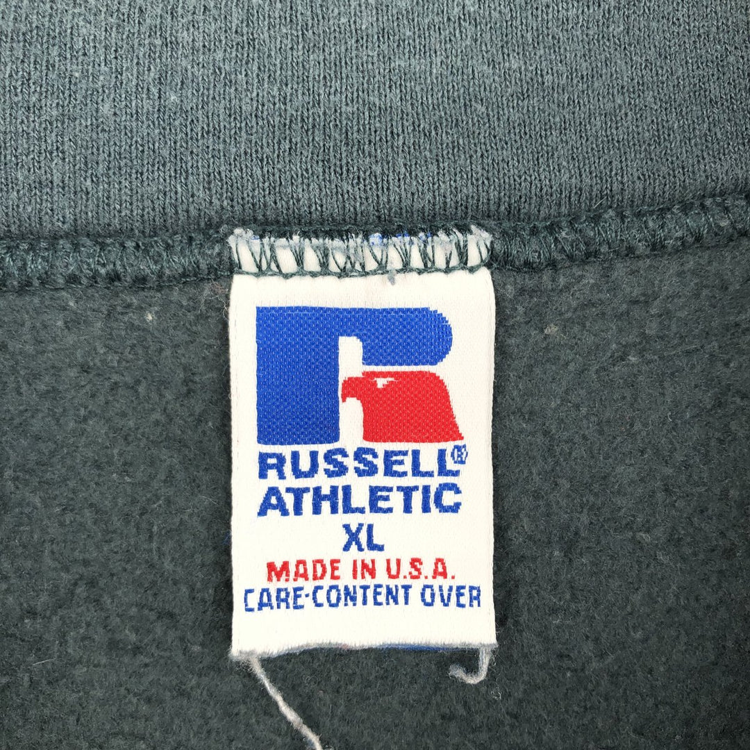 90'S Russell Half-Zip Sweatshirt, Made in USA, Men's XL, Vintage cotton Green type dark green Vintage Second Hand