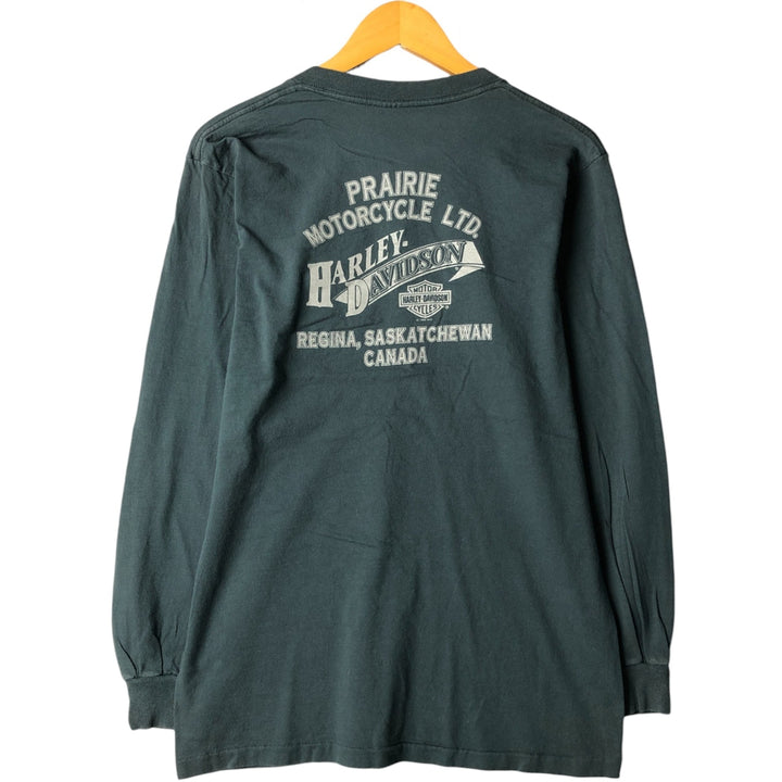 Vintage 90'S Harley-Davidson V-neck Motorcycle Long Sleeve T-Shirt, Made in USA, Men's Size Medium cotton Khaki type Vintage Second Hand