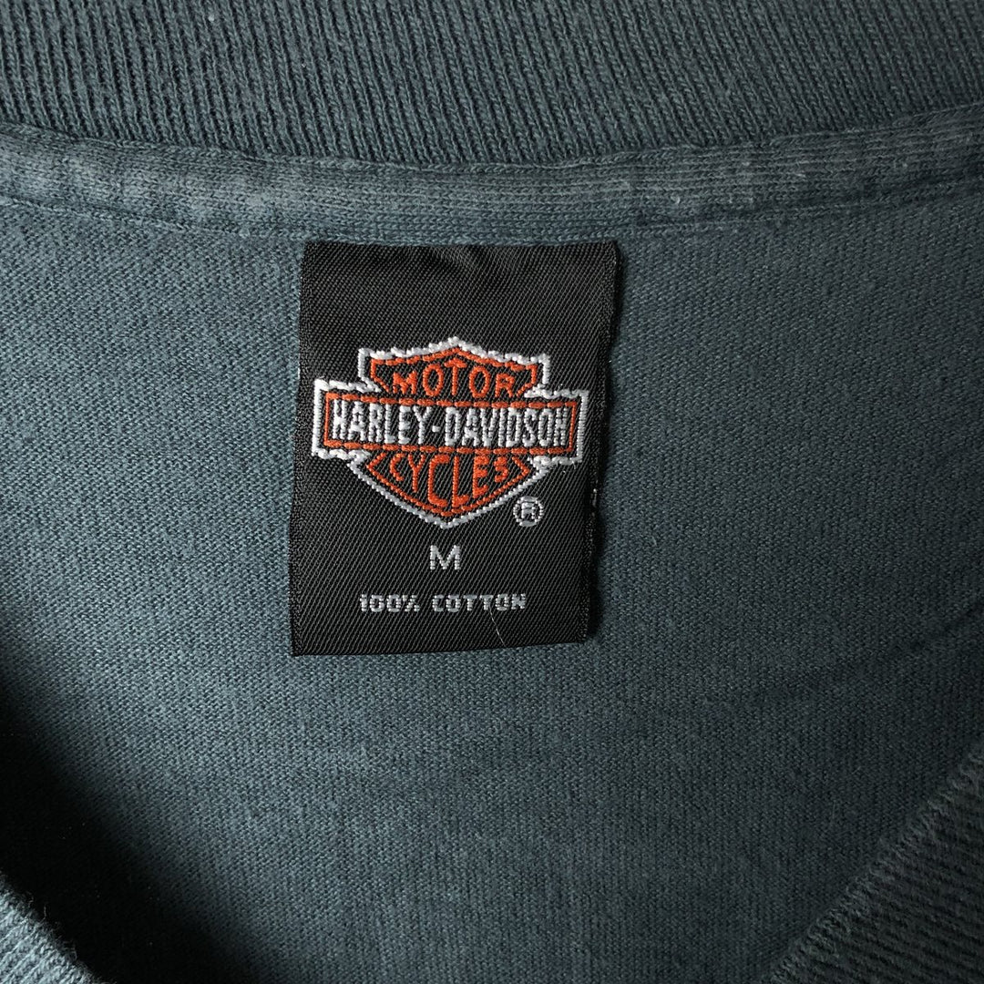 Vintage 90'S Harley-Davidson V-neck Motorcycle Long Sleeve T-Shirt, Made in USA, Men's Size Medium cotton Khaki type Vintage Second Hand