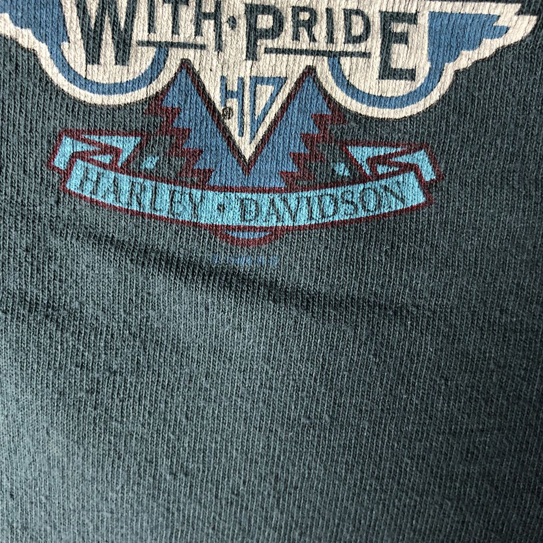 Vintage 90'S Harley-Davidson V-neck Motorcycle Long Sleeve T-Shirt, Made in USA, Men's Size Medium cotton Khaki type Vintage Second Hand