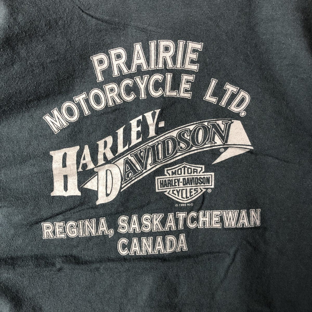 Vintage 90'S Harley-Davidson V-neck Motorcycle Long Sleeve T-Shirt, Made in USA, Men's Size Medium cotton Khaki type Vintage Second Hand