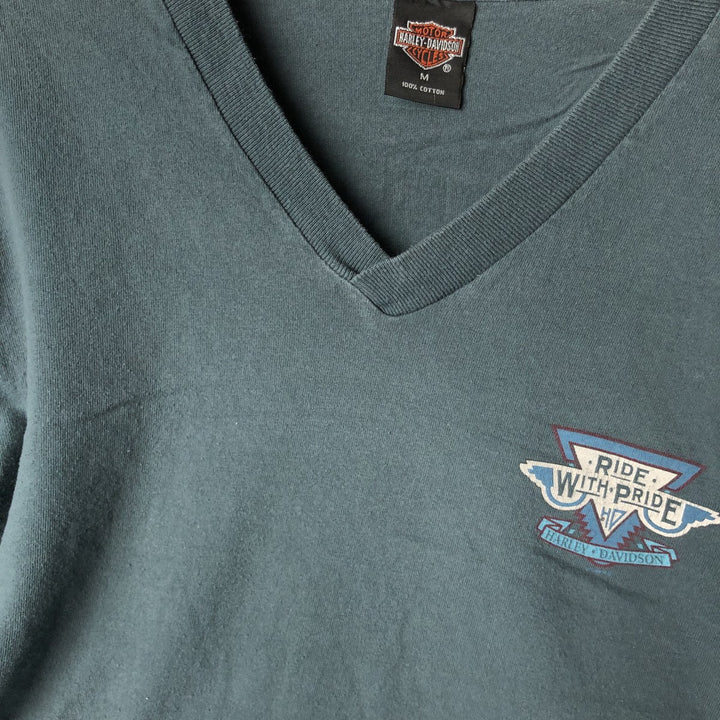 Vintage 90'S Harley-Davidson V-neck Motorcycle Long Sleeve T-Shirt, Made in USA, Men's Size Medium cotton Khaki type Vintage Second Hand